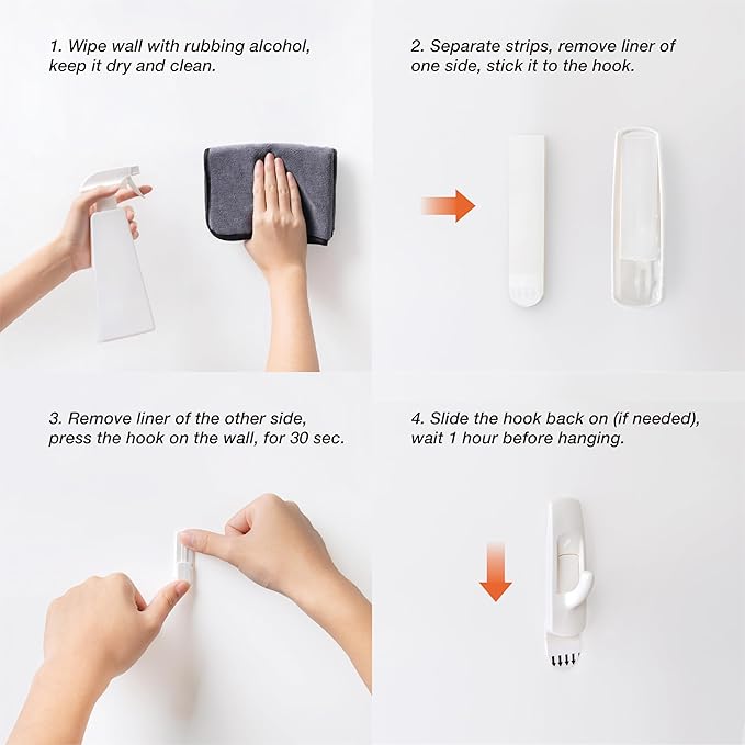 18 Medium Hooks+24 Removable Strips, White Utility Hooks, Heavy Duty with Adhesive Strips, Damage-Free Organize Hooks, No Tools Wall Hook for Hanging, Value Pack