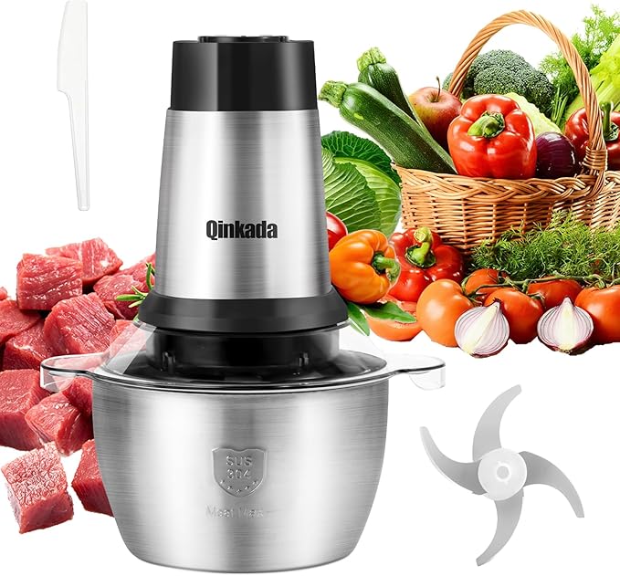 Meat Grinder, 500W Powerful Food Processors, 8Cup Stainless Steel Bowl, 3 Speed Modes 4 Bi-Level Blades for Onion, Meat, Nuts, Fruit, Garlic, Vegetable, Baby Food