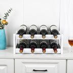 VASMIA Wine Rack, 2-Tier Bamboo Wine Racks Countertop Cabinet Wine Holder Wine Storage Shelf for Pantry Kitchen Bar, White
