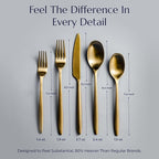 JazzUpCo Ava Flatware Flatware non toxic 18/10 stainless steel dishwasher safe (Matte Gold, 4 Person Set (20 Pieces))