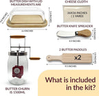 Butter Churner Set – Includes Glass Dish with Lid, Cheesecloth, Wooden Paddles & Knife Spreader – Butter Churn - Make Homemade Butter Fast & Easy