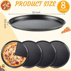 Meanplan 8 Pcs Non Stick Bakeware Pizza Pan Round Pan for Oven Carbon Steel Oven Tray Pie Baking for Home Restaurant Kitchen Baking Supplies, Black(10 Inch)