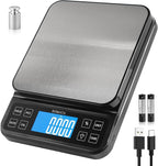 BOMATA Large Kitchen Scale with 0.1g/0.001oz High Precision, 5kg/11lb Bakery Scale with% Percentage Function, USB Rechargeable, Full-View Angle LCD with Backlight, Stainless Steel Pan