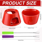 Mudder 8 Pcs Mini Fondue Pot Set with 32 Color Coded Forks Porcelain Tea Light Melting Mugs for Chocolate Cheese Dessert Small Fondue Pot Set for Christmas Valentine's Tapas Gifting(Red)