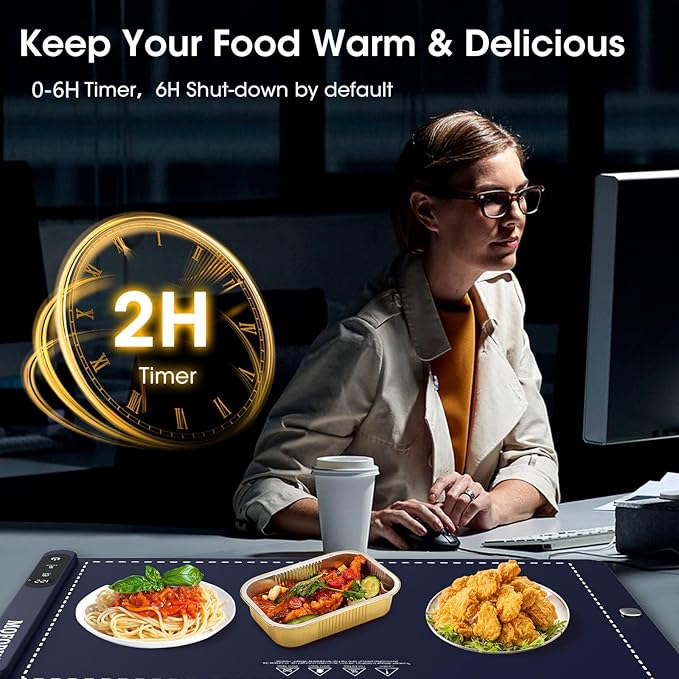 Food Warming Mat for Buffet,5s Full Surface Heating,Electric Warming Tray with 3m Power Cord,Roll Up Warming mat for Food,6 Level Adjustable TEM&6H Timer,Auto-Off Timer Food Warmer mat,Everyday Use