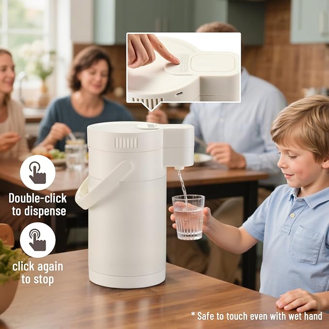 Insulated Water Jug 101OZ, Electric Drink Dispensers for Parties, Termos Para Cafe with Double Pump and Lazy Susan Base, Water Cooler Jug for Hot/Cold Water, Coffee, Juice (Cream White)