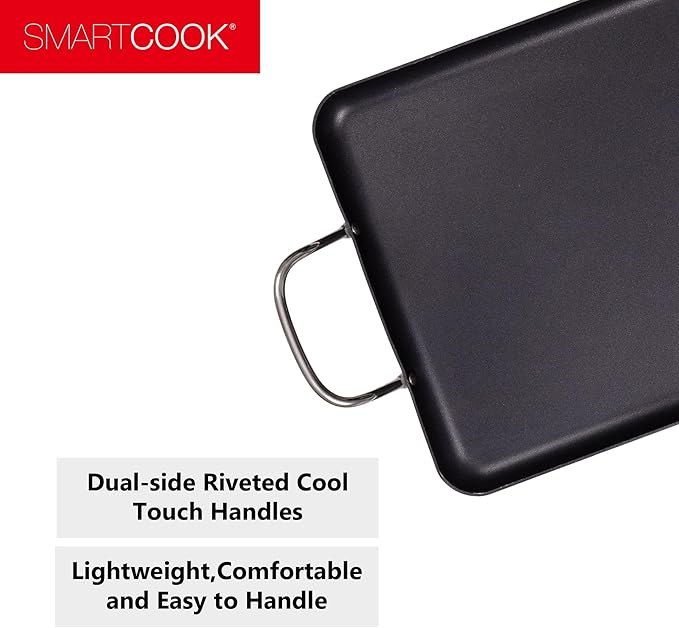 17inch Nonstick Aluminum Double Griddle Pan, Comales para Tortillas Griddle Pan Burner Skillet with Handles for Stove Top - Coating & Heat Resistant for Frying, Searing, Grilling, Browning Cook