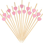 Minisland Pink Love Heart Cocktail Picks, 4.7 Inch Long Bamboo Fancy Toothpicks for Appetizers, Decorative Bridal Wedding Valentines Party Food Drinks Garnish Fruit Skewer Sticks 100 Counts -MSL134