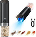 Sangcon Gravity Electric Salt and Pepper Grinder Set Rechargeable with Dust Cover, Large Capacity, Adjustable Coarseness, LED Light, One Hand Automatic Salt Pepper Shaker Set Mill, House Warming Gifts