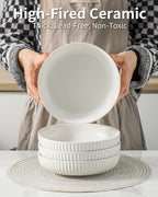 Hasense 8 Inch Pasta Bowls, 30 oz Ceramic Dinner Bowls Set of 4, Bowl Plates for Kitchen, Salad, Large Serving Bowl for Wedding & Housewarming Gift, Modern Bowls Microwave & Dishwasher Safe, White