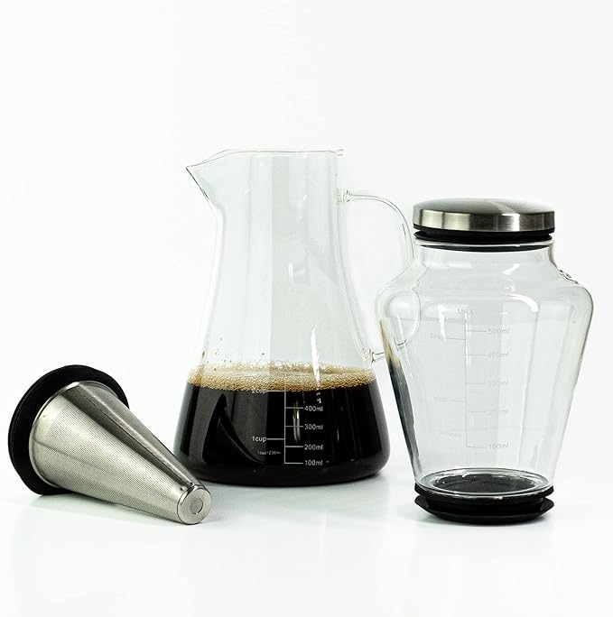 Ice Dripper Cold Brew Coffee Maker - Fire Toughened Borosilicate Glass Pitcher - 304 Stainless Steel Filter - 500ml - Cafe Crush Club