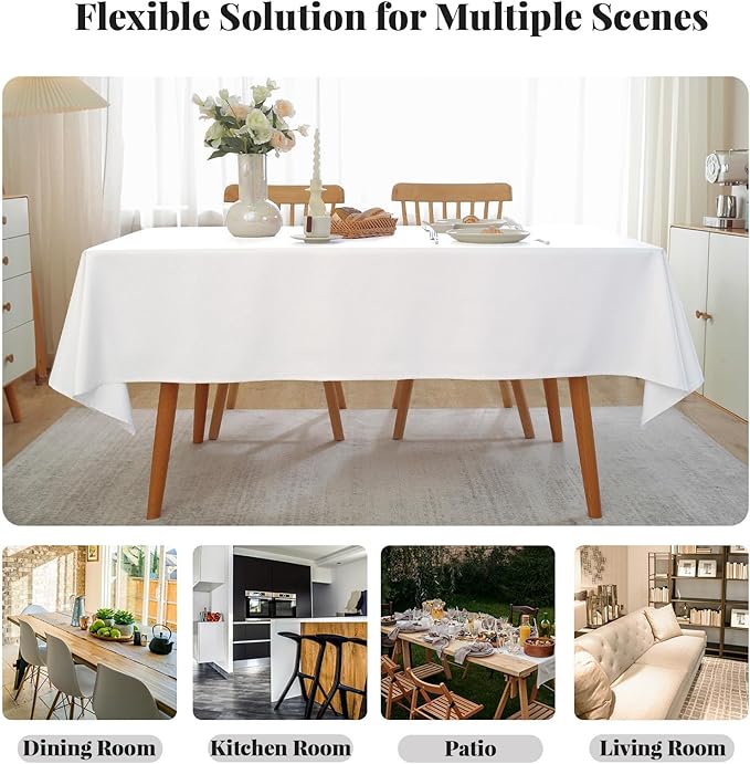 Laolitou Table Cloth Rectangle Linen Waterproof Textured White Tablecloth, Washable Wrinkle Free Spill Proof Fabric Tablecloths for Dining Table Farmhouse Kitchen Holiday, 60x104 Inch