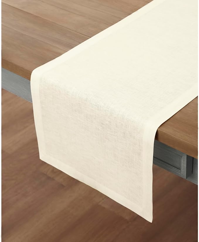 Solino Home Linen Ivory Table Runner 60 Inches - 100% Pure Linen Small Table Runner 14 x 60 Inch Ideal for Dresser and Coffee Tables - Summer, Fall, Autumn - Fete