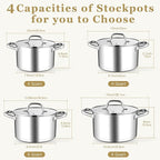 Leonyo Stainless Steel Stock Pot, 8 Quart Stock Pot with Visible Lid, Heavy Duty 3-Ply Induction Cooking Pot for Pasta, Soup, Spaghetti, 18/10 Stainless Steel StockPot for Canning, Boiling, Simmering