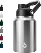 BJPKPK 64 oz Insulated Water Bottle, Dishwasher Safe Half Gallon Water Bottle with Ergonomic Handle, BPA Free Leak Proof Water Jug with Anti-slip Bottom, Stainless Steel Primary Color