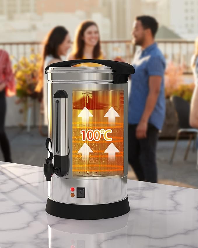 120 Cup Large Coffee Urn with Double Wall Insulation, 18L/4.8 Gallon Stainless Steel Commercial Electric Coffee Dispenser with Hot Drinks and Hot Water, for Weddings, Parties, Catering, and Buffets