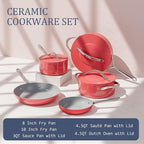 Ceramic Cookware Set Nonstick Pots and Pans Set 8 Pieces Non Toxic PTFE/PFOA/PFAS Free All Cooktops Compatible Even Heat Distribution Oven Safe to 500°F, Fusion Red