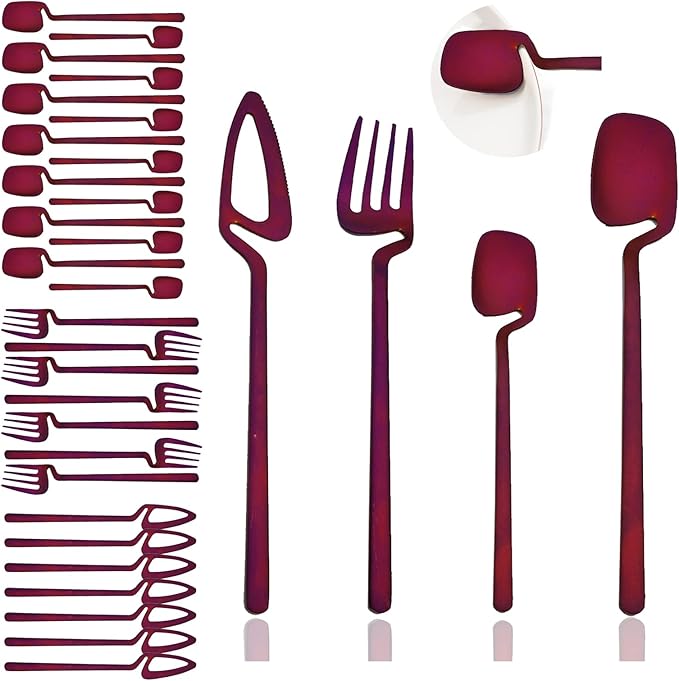 JASHII Flatware Set 32-piece Silverware Set Matte Finished Cutlery Set Service for 8 Include Knife/Fork/Spoon/Coffee spoon Dishwasher Safe (Purple)