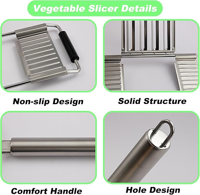 Suuker 4 in 1 Vegetable Cutter with Cheese Grater, Carrot Grater, Cabbage Shredder, Cucumber Slicer - Stainless Steel Mandoline Slicer for Kitchen