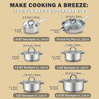 Cook N Home Kitchen Cookware Sets, 12-Piece Basic Stainless Steel Pots and Pans, Silver