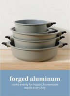 Sur La Table Kitchen Essentials 13 Piece Detachable Handle Pots and Pans Premium PFA Free Premium Ceramic Non Stick Induction Safe and Secure Removable Handle Cookware Set - Juniper Green