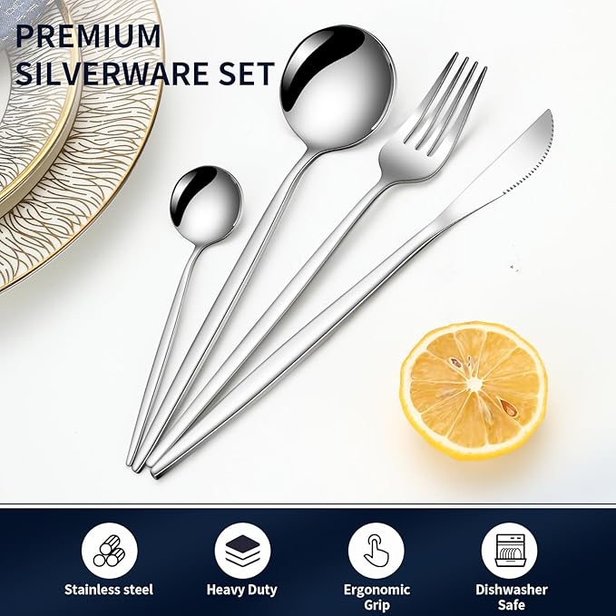 24 Pcs Silverware Set for 6,Stainless Steel Cutlery Flatware Set, Durable Eating Utensils Set Included Knives Spoons and Forks Set,Mirror Polished Tableware For Home,Restaurant,Dishwasher Safe