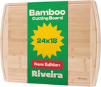 Riveira Two Tone Bamboo Wood Cutting Board – Gourmet Bamboo Grandeur: 24 x 18 Wooden Cutting Board – Wooden Cutting Boards For Kitchen Decorative – Innovative Juice Grooves Wooden Chopping Board