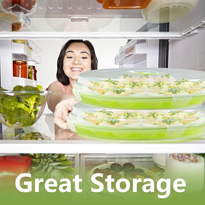 HANSGO Deviled Egg Containers with Lid, Deviled Egg Platter Carrier Holder Trays with 22 Slots for Holiday Party and Home Kitchen, Green