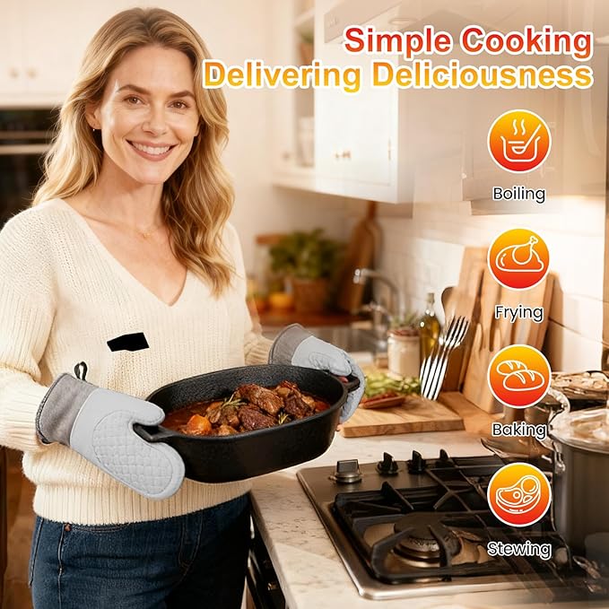 ARC Dutch Oven for Bread Baking, 3.6QT Oval Cast Iron Bread Loaf Pan with Lid, Bread oven for Sourdough, Sourdough Starter Kit Includes Bread Box & Heat-Resistant Oven Mitts