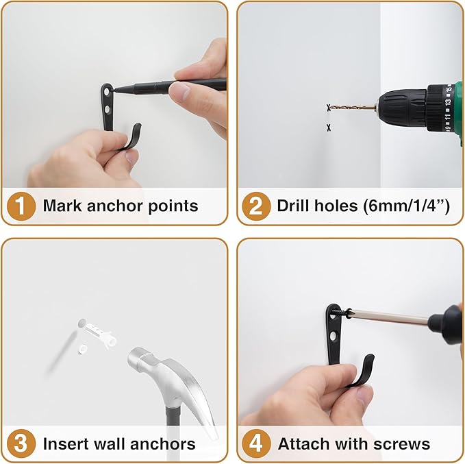 20Pcs Wall Hooks for Bathroom, Kitchen, Closet, and Garage - Black Metal Hooks for Hanging Coats, Towels, Hats, Keys, Bags, and Coffee Cups - Holds Up to 40 lbs