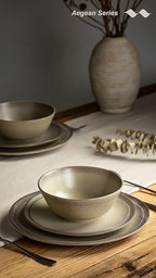 Famiware Aegean Plates and Bowls Sets, Dinnerware Set for 4, 12-Piece Stoneware Scratch Resistant Dinner Set, Handmade Irregular Round Dishes, Microwave and Dishwasher Safe, Matte Grey Green