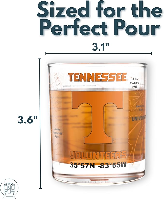 Greenline Goods – University of Tennessee Volunteers College Whiskey Glasses (Set of 2), 10 oz – Full-Color Logo + Campus Map