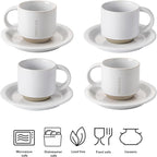 Oak Espresso Cups Set of 4, 3 oz Demitasse Cups, Modern Style, Microwave & Dishwasher Safe (Snow)