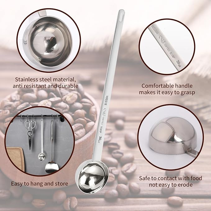 2Pcs 1 Tablespoon 2 Tablespoon Coffee Scoop Stainless Steel Long Handle Measuring Spoon 1 tbsp 2 tbsp Measuring spoon 15 ml 30 ml Coffee Scoop for Ground Coffee