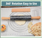 Marble Rolling Pin with Wooden Cradle Thick Handle Set for Baking,18.5 inch Premium Quality Polished Roller for Pizza Dough,Fondant,Pie Crust,Non-Stick Surface Easy to Clean(Black)