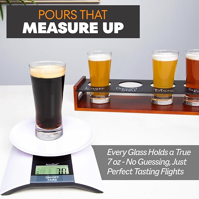 Beer Flight Glasses Set of 4 – Small 7 OZ – Beer Tasting Glasses for Craft Flights & Drink Sampler Trays – Durable Mini Pub Cups for Tastings