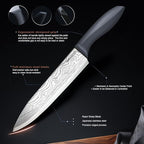 RAXCO Cooking Utensils Set,18-Piece Damascus Texture Knifes and Kitchen Gadgets,Integrated Storage,Grey