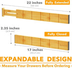 SpaceAid Bamboo Drawer Dividers with Inserts and Labels, Kitchen Adjustable Drawer Organizers, Expandable Organization for Home, Office, Dressers, 10 Dividers with 24 Inserts (17"-22" Natural)