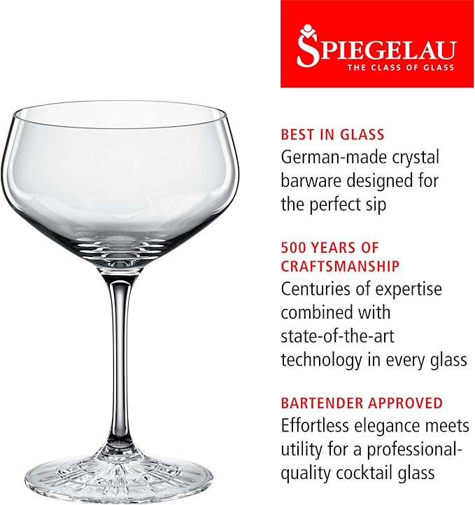 Spiegelau Prefect Coupette Cocktail Glasses, Coupe Martini Glasses, Stemmed Drinkware, European Crystal, Drinkware Glass Set of 4, 8.3 oz.