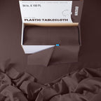 Exquisite Party Solids 54 Inch X 100 Feet Brown Plastic Table Cover Roll in A Cut - to - Size Box with Convenient Slide Cutter. Cuts Up to 12 Rectangle 8 Feet Plastic Disposable Tablecloths