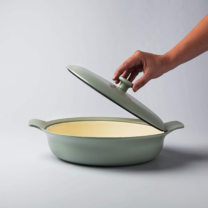 BergHOFF Ron 5Pc Enameled Cast Iron Cookware Set with Matching Lids for Starter Induction Pots and Pans for Slow Cooking Frying Safe Grip Handles, Green