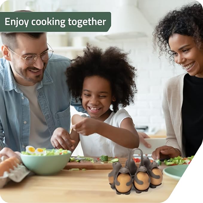 Peleg Design Eggbears 3-in-1 Cook, Store and Serve Egg Holder, Bear-Shaped Boiled Egg Cooker for Making Soft or Hard Boiled Eggs, Eggies, Holds 6 Eggs for Easy Cooking and Fridge Storage