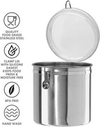 Oggi Stainless Steel Kitchen Canister 152 fl oz - Airtight Clamp Lid, Clear See-Thru Top - Ideal for Kitchen Storage, Food Storage, Pantry Storage. Jumbo Size 8" x 8".