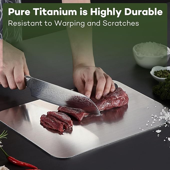 Titanium Cutting Board 0.08" Thick - 100% Pure GR1 Titanium Cutting Boards for Kitchen |Durable and Double-Sided Cutting Boards for Meat, Fruits and Vegetables | Dishwasher Safe (15" x 10" x 0.08")