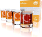 On The Rox Drinks (C-Monogram) - 4 Piece Set of 11 Ounce Engraved Heavy Base Rocks Glasses Elegant Glass-Multi-Purpose Beverage-Rocks Glass- Gift for any Occasion