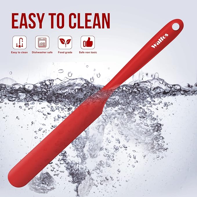 Walfos Silicone Jar Spatula - High Heat Resistant Kitchen Spatulas(450°F）,Cake Cream Butter Spatulas, for Cooking Mixing -BPA Free and Dishwasher Safe Mixing Batter Scraper Spatula, Red(2pcs)