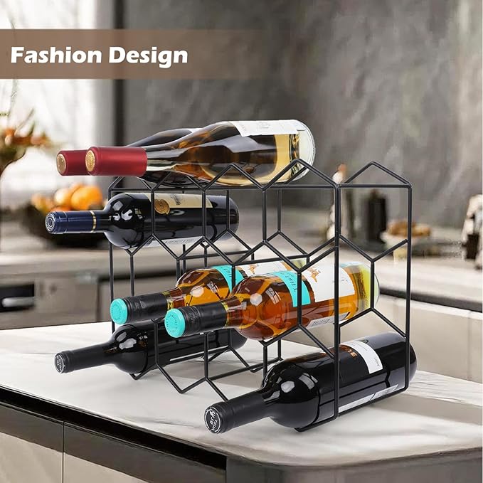 Black Wine Rack Countertop 14 Bottles, Geometric Stainless Steel Wine Bottle Holder,3 Tier Wine Racks for Cabinet Pantry Bar Table No Assembly Required