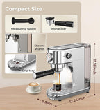 Espresso Machine with Milk Frother, 20 Bar High Pressure Professional Espresso Maker Automatic, Compact Stainless Steel Coffee Machine for Cappuccino, Latte, Gift for Coffee Lover, Silver