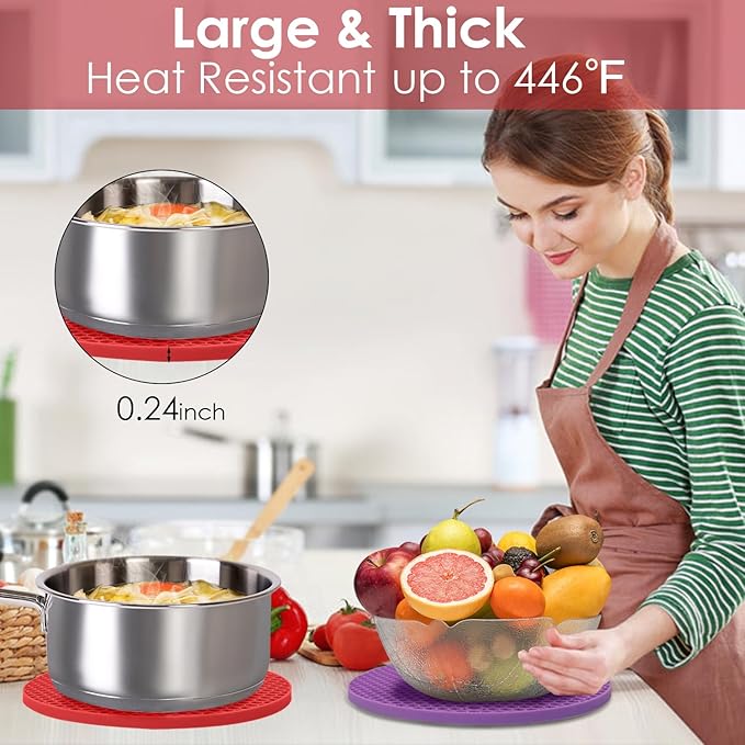 6 Pack Silicone Trivets for Hot Pots and Pans, 9" Colorful Silicone Trivet for Hot Dishes, Extra Large Non-Slip & Heat Resistant Hot Pads for Kitchen Counter(Colors)