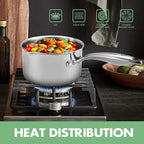 2.0 Quart Stainless Steel Pot Saucepan with Glass Strainer Lid, Sauce Pot with Two Side Spouts, Induction Cooking Pot, Multipurpose Sauce Pan with Lid for Cooking